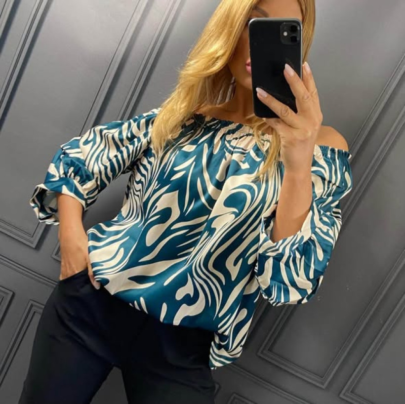 Satynowa bluzka damska plus size Siena hiszpanka – 3 kolory, Włochy