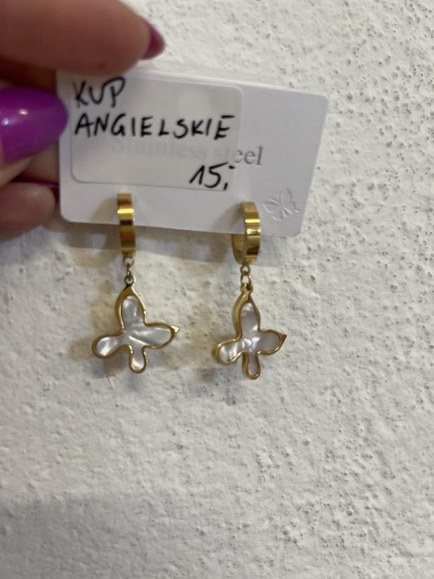Angielskie kolczyki z białą perłą angielskie zapiecie stal nierdzewna