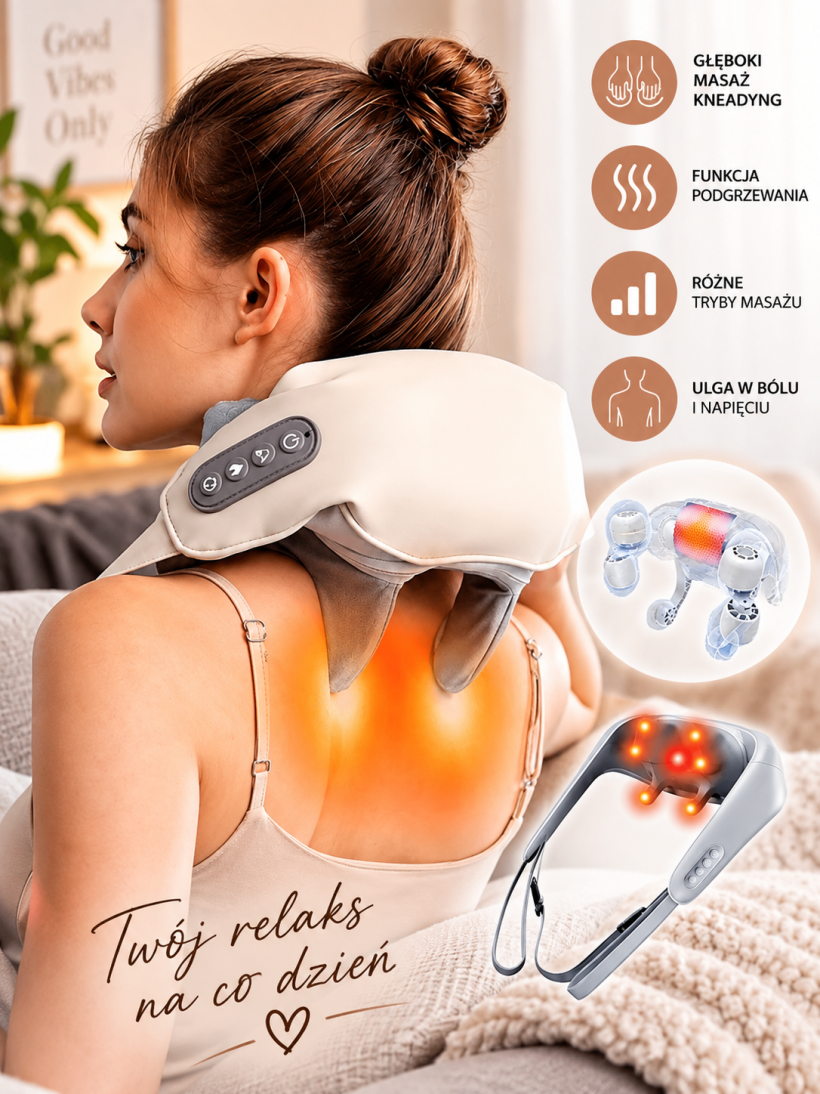 Masażer shiatsu do szyi karku i pleców z podgrzewaniem 1500 mAh