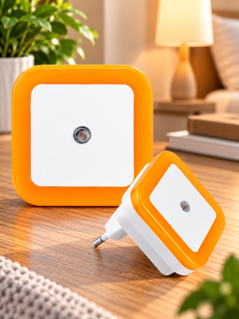 Lampka nocna LED do kontaktu z czujnikiem zmierzchu 6,5 × 6,5 × 6,5 cm pomarańczowa