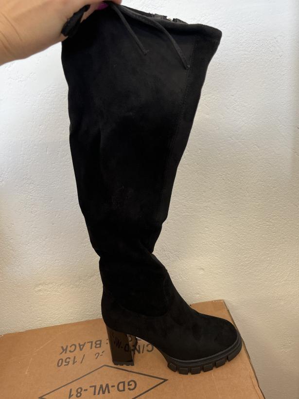 Goodin 9 kozak zamszowy wysoki do kolana na klocku GD-FL3032 black 