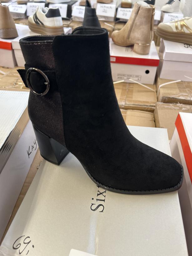Wawa 79 botek na obcasie czarny zamsz i brokat jw199 black