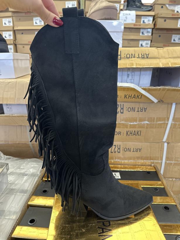 Wawa 88 kozak czarna kowbojka wysokal z frędzlami zamsz ac9a-x22052-25 black