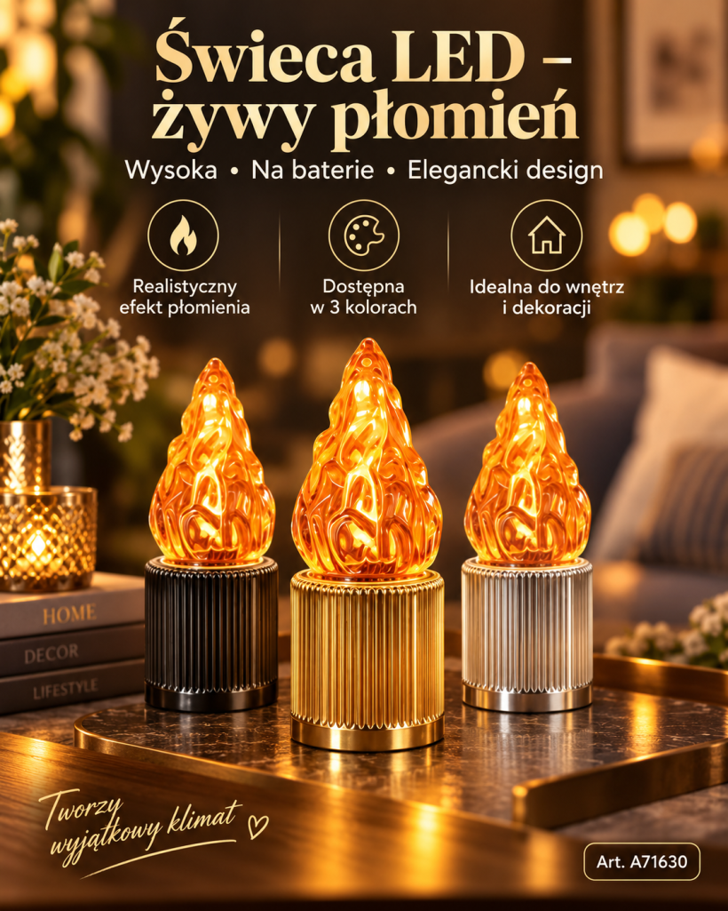 Świeca LED wysoka - ŻYWY PŁOMIEŃ
