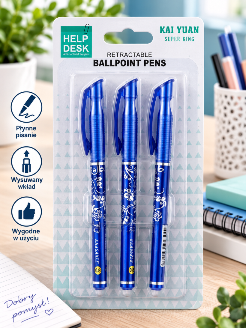 Długopis ścieralny 15 cm – 3 szt.