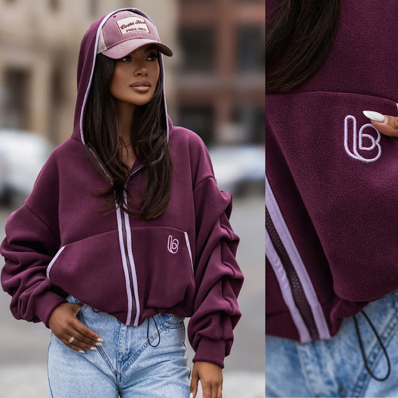 Polar z bawełną PREMIUM LB - burgund&lila
