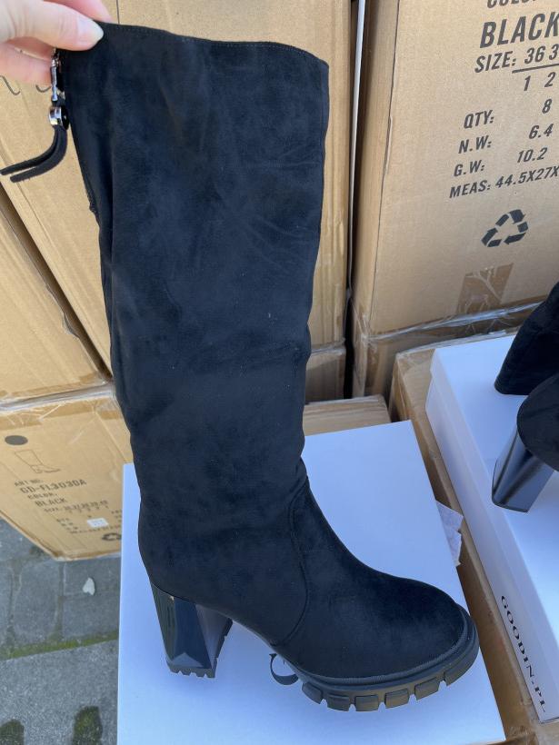 Goodin 28 kozak wysoki zamszowy na klocku zamek z tyłu GD-FL3031A black