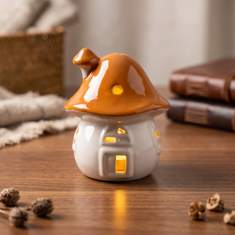 Domek dekoracyjny LED z dolomitu 10,5 cm pomarańczowy