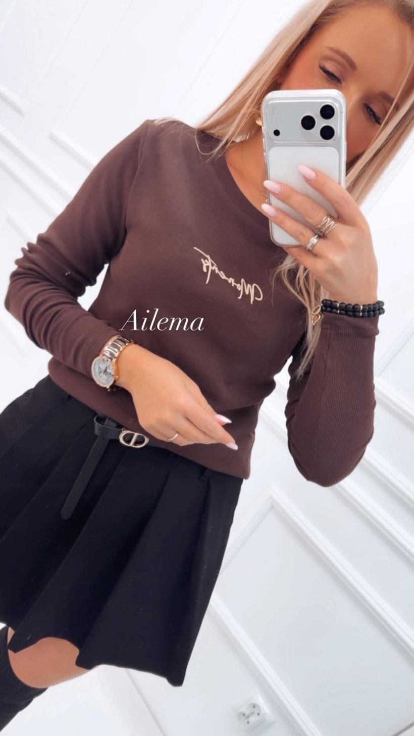 Bluzka Motion prążek m01264 długi rękaw, okrągły dekolt 