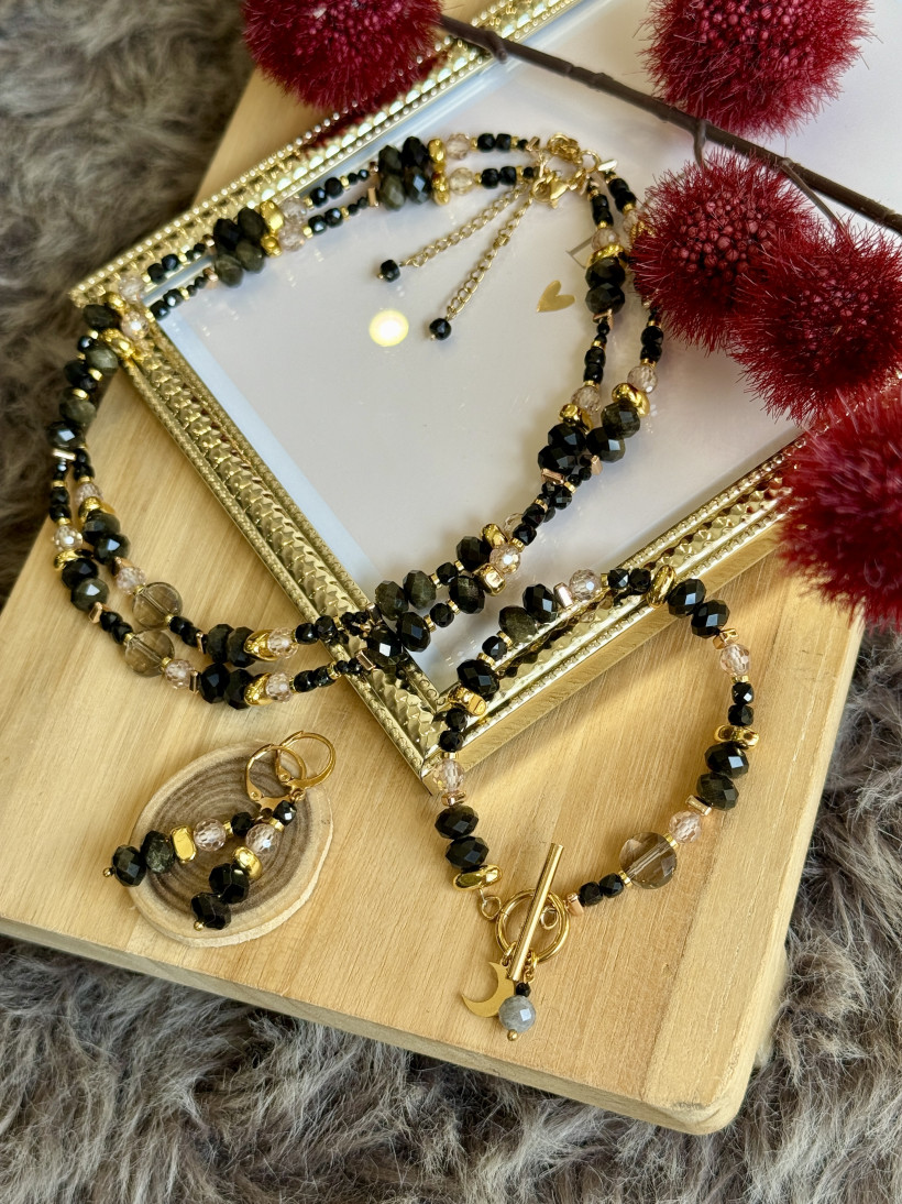 Choker Oponki obsydian - lux