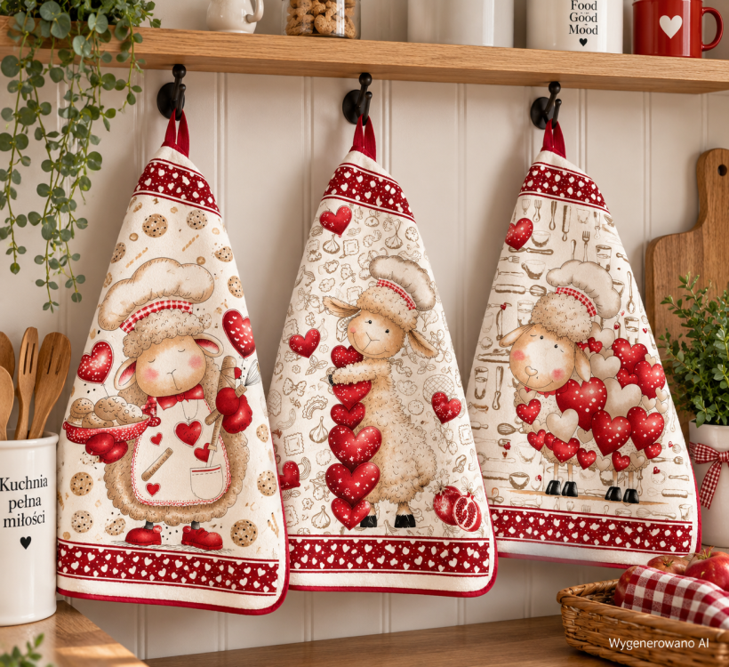 Ściereczka kuchenna 40x60 cm 26-009 uroczy baranek z serduszkami 