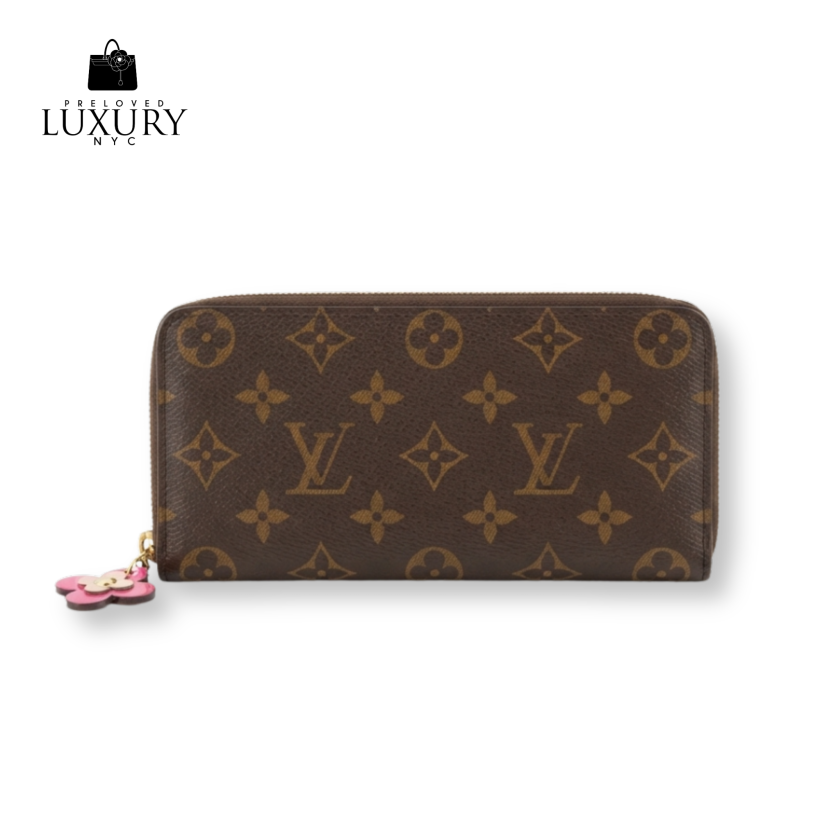 LOUIS VUITTON Portefeuille Clémence Flower Monogram Fuchsia Charm Wallet