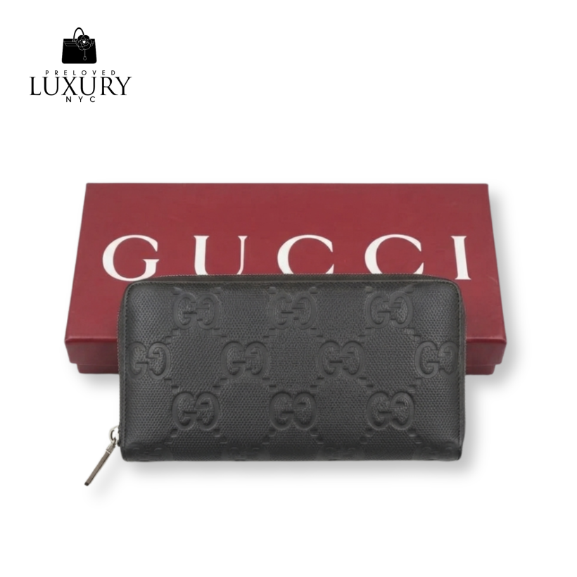 GUCCI GG Embossed Round Zip Long Wallet