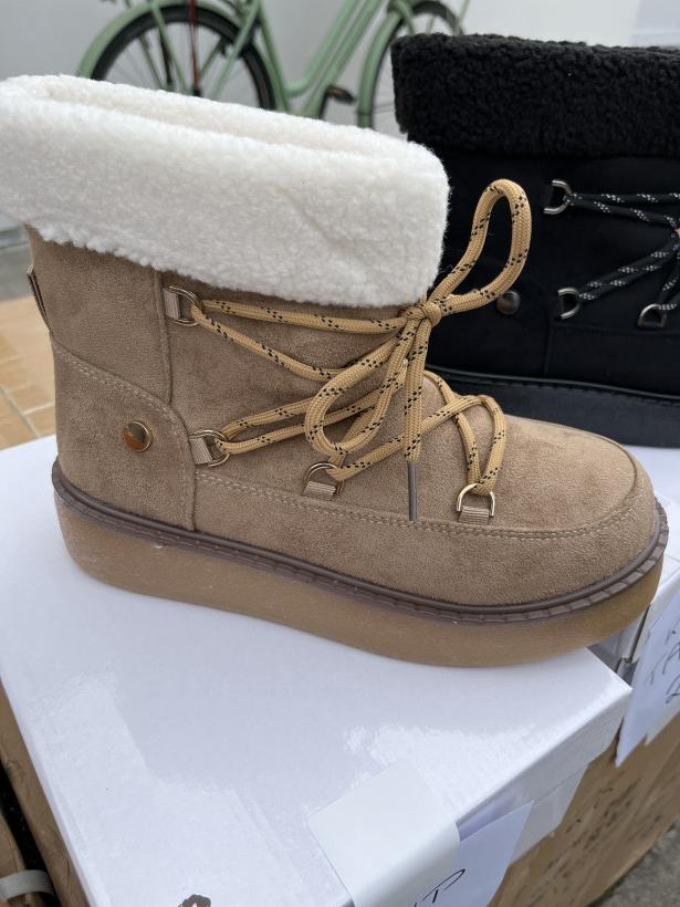 Tani 29 emu taupe z futerkiem wiazany R101 khaki