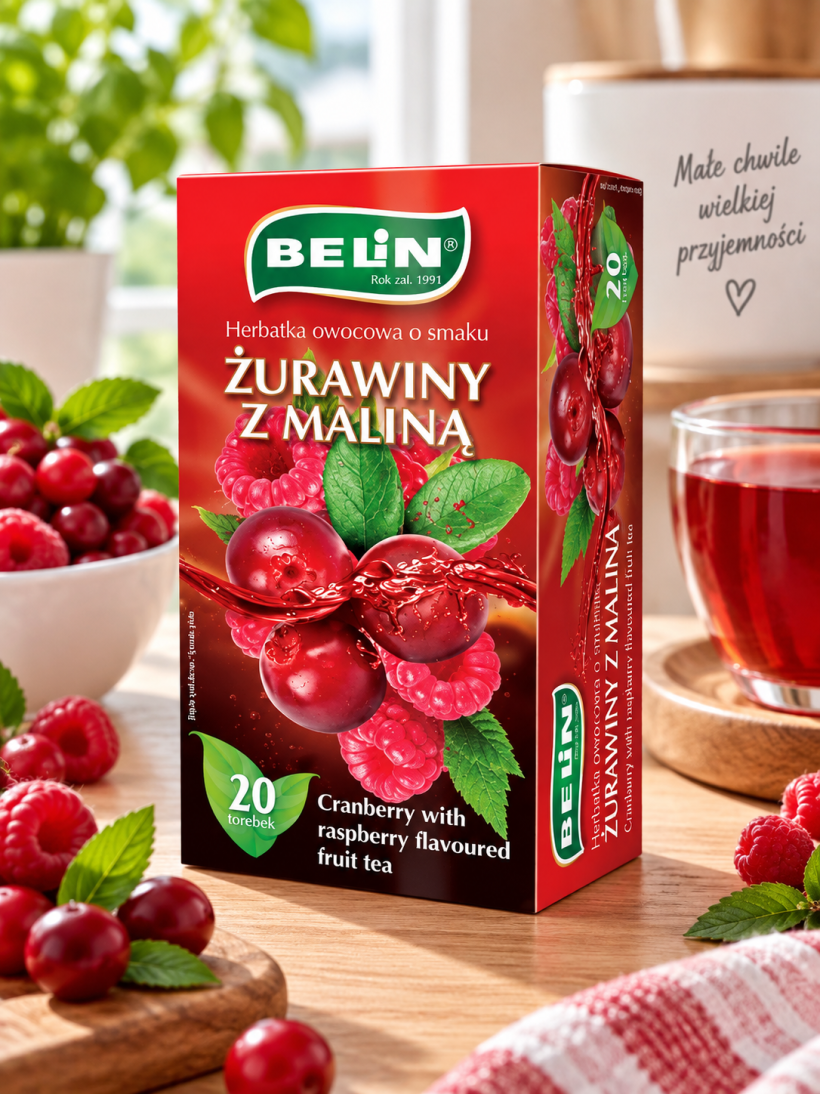 Belin herbata owocowa żurawina z maliną 20 torebek 40 g