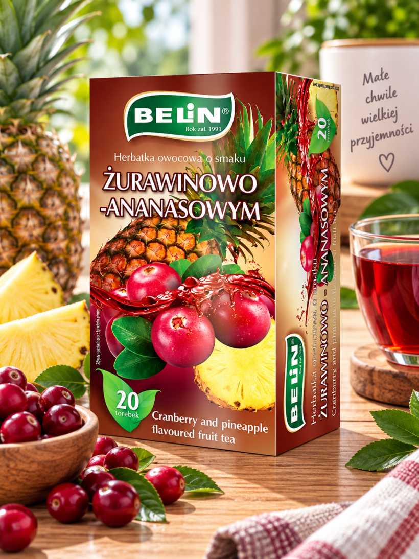 Belin herbata owocowa żurawina z ananasem 20 torebek 40 g