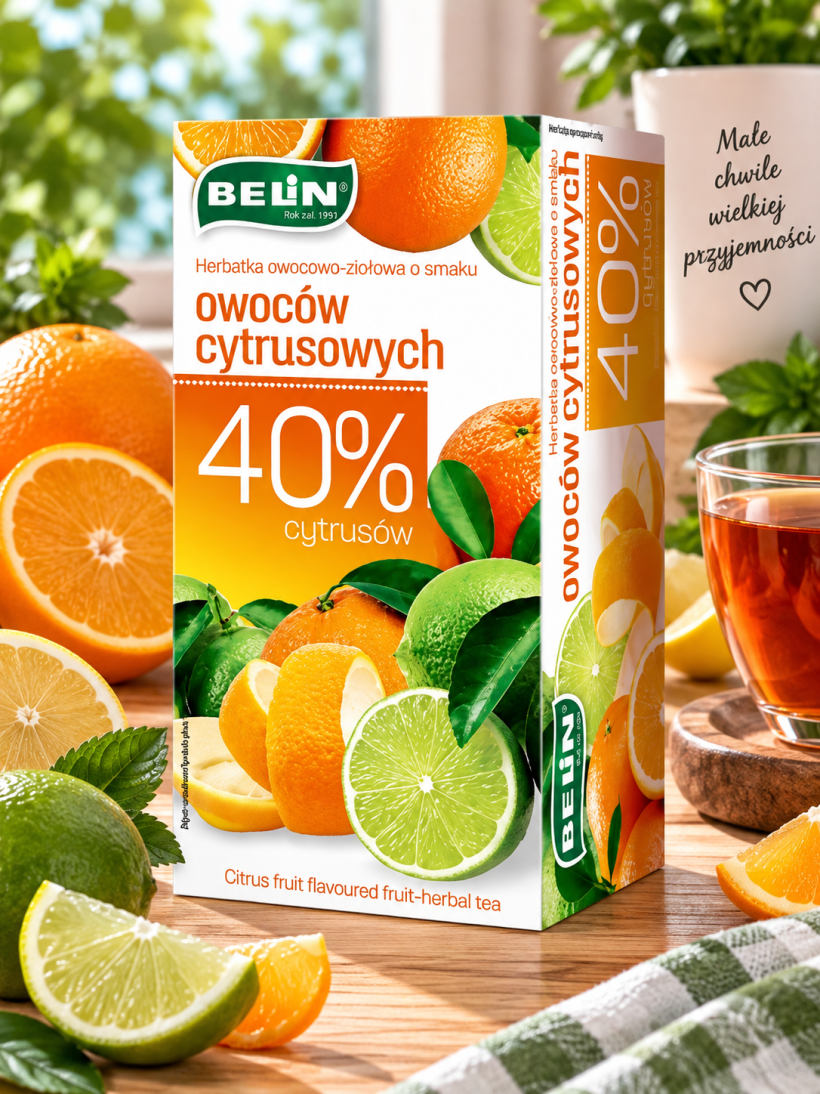 Belin herbatka owocowo-ziołowa owoce cytrusowe 40% cytrusów 20 torebek 40 g