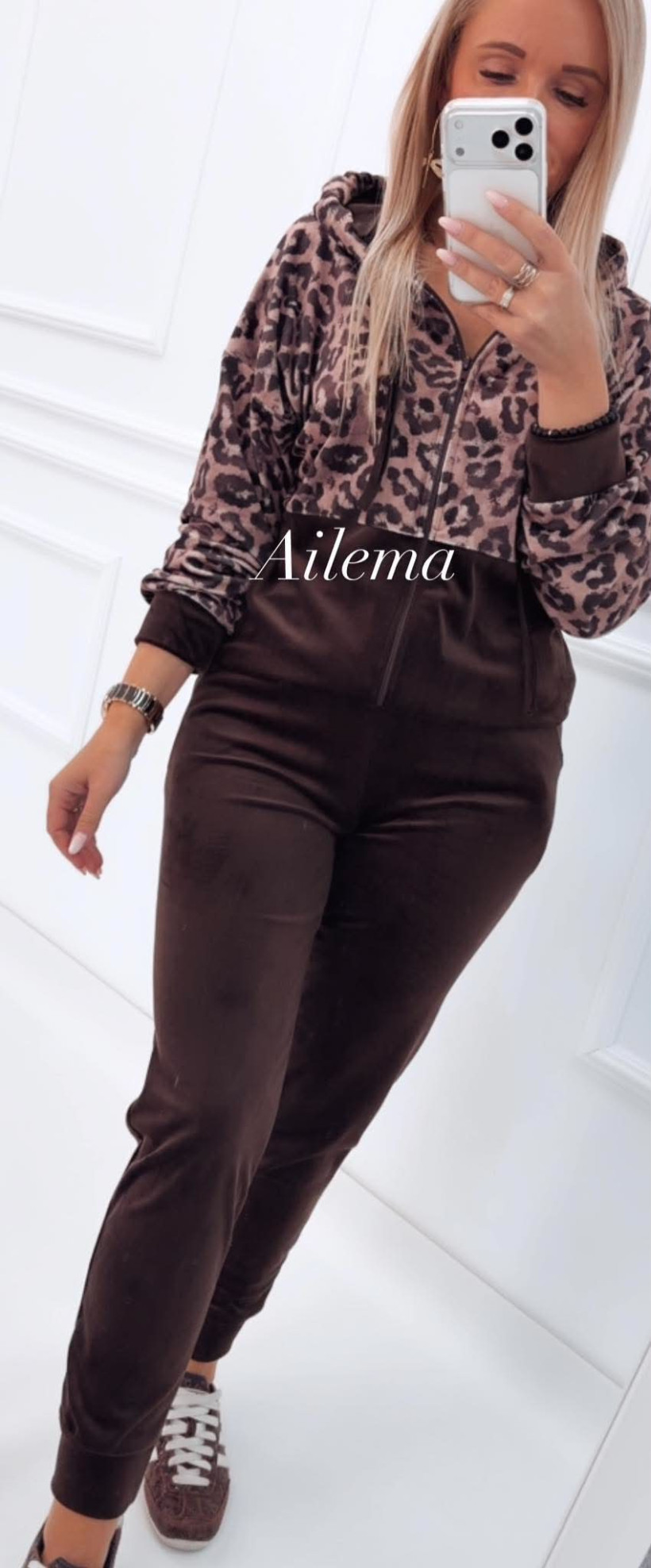 Komplet dresowy w panterkę dr222 bluza i spodnie ze ściągaczem