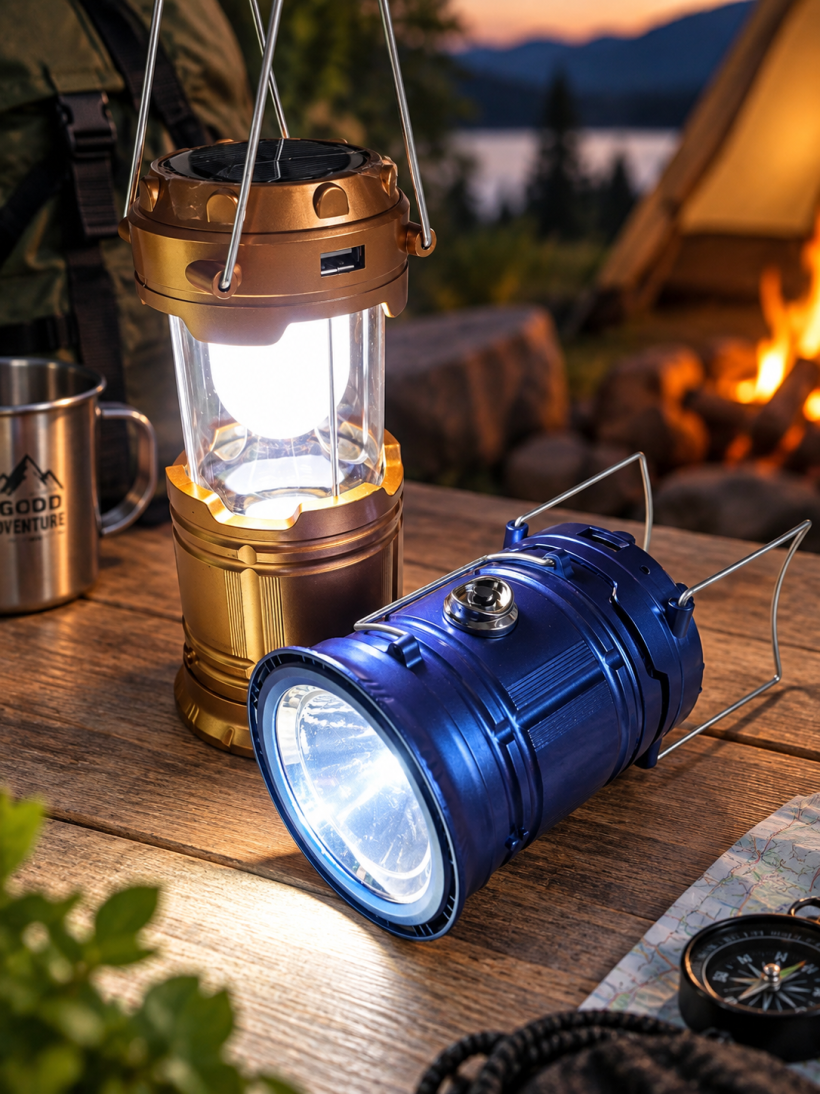 Latarka kempingowa solarna LED z funkcją lampki