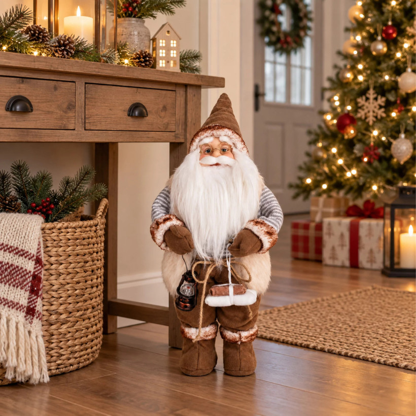 Święty Mikołaj skandynawski figurka świąteczna na święta premium 45 cm- brązowy 