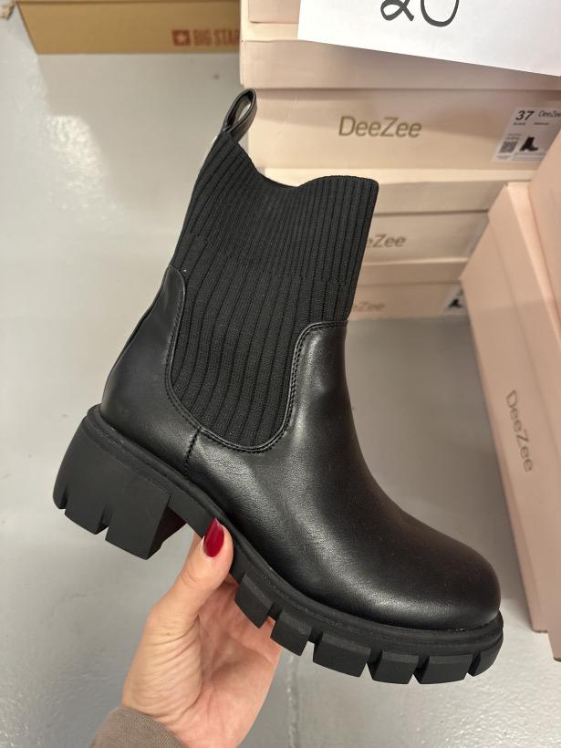DIZI 20 botek czarny lico z skarpetą na klocku deezee ws5575-05 black