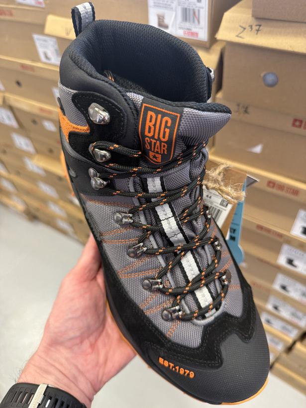 PAN 21 skóra big star czarno szaro pomarańczowe buty trekingowe OO174339