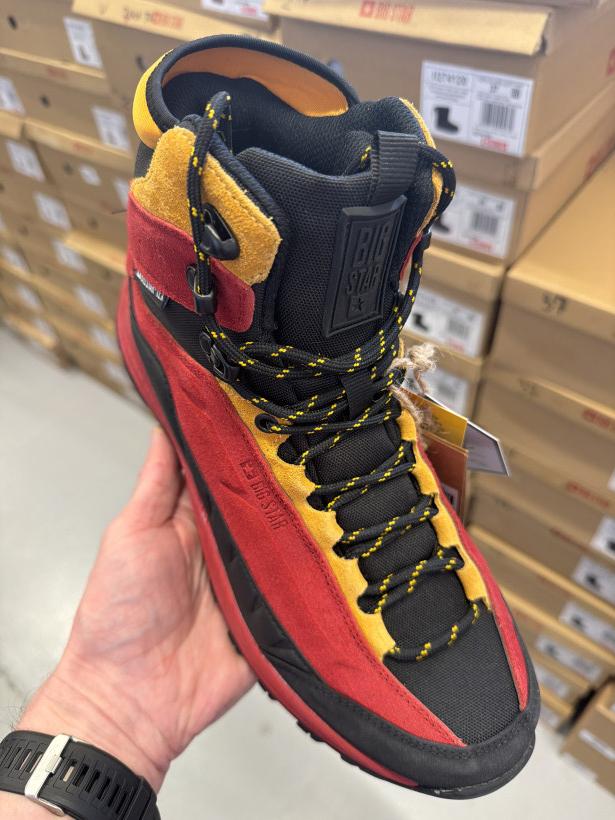 PAN 24 skóra big star czerwono czarne pomarańczowe buty trekingowe OO174452