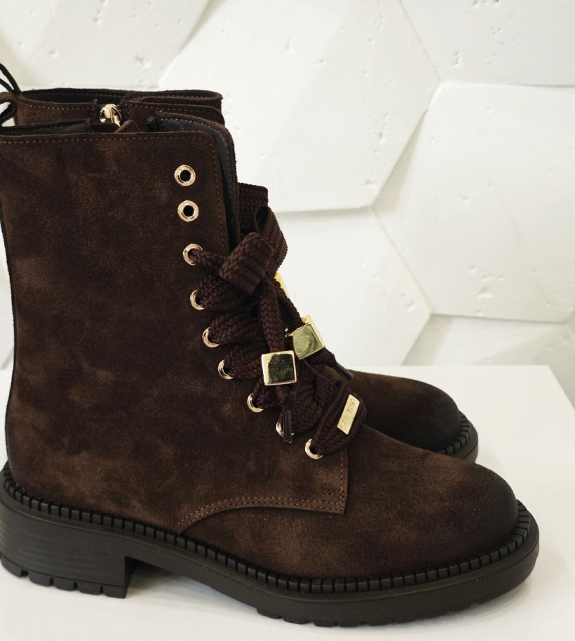 CHOCOLATE SUEDE GOLD — zamszowe botki czekolada zamsz 6153/015