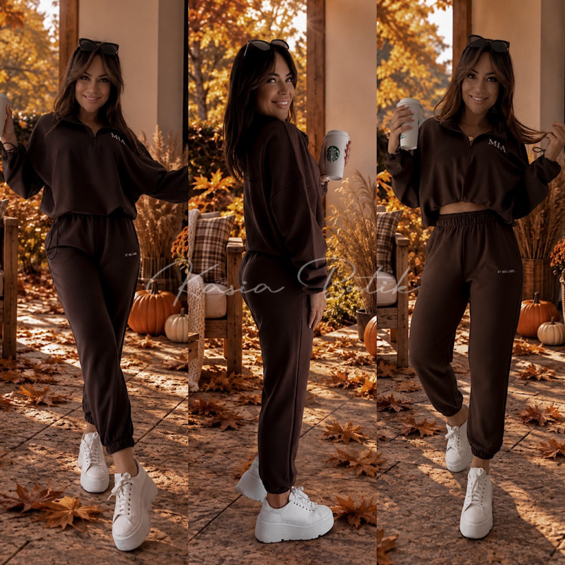 Komplet dresowy z bawełną LABEL BY MIA - czekoladowy