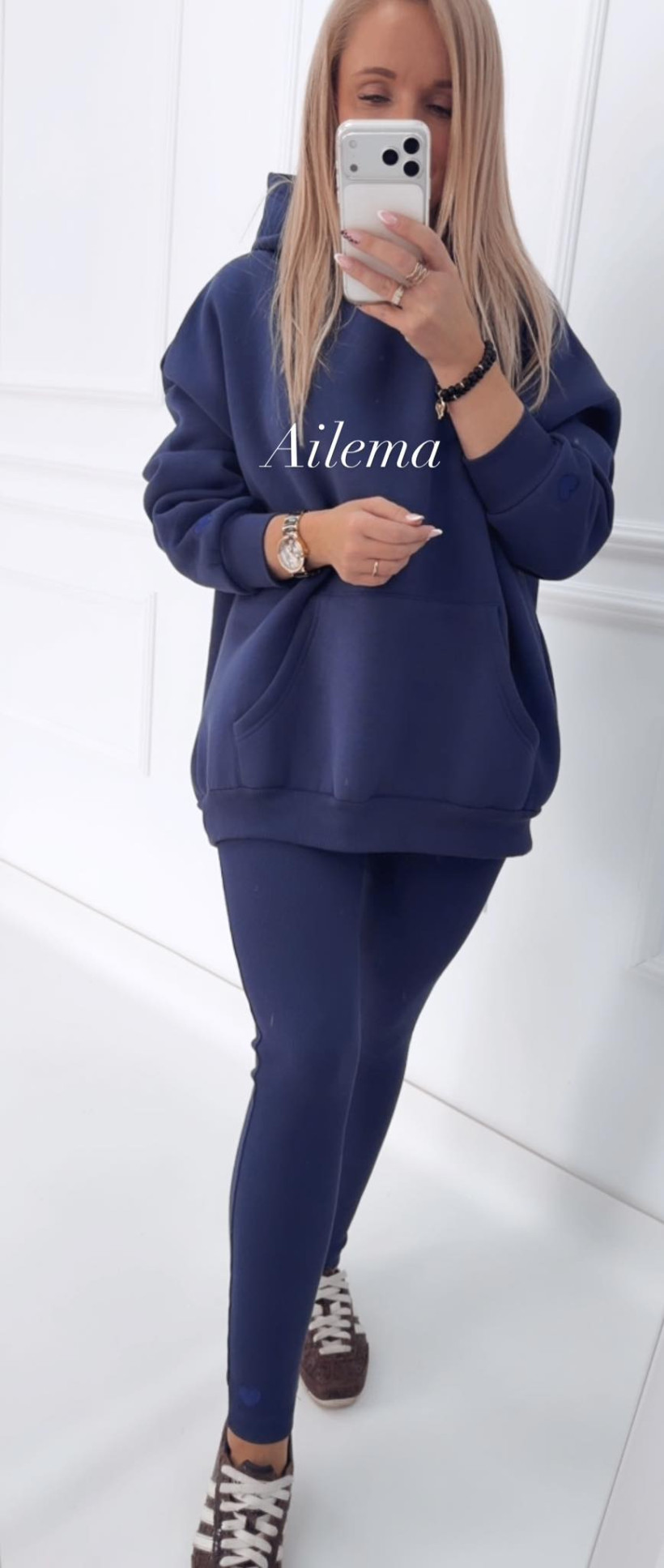 Komplet Motion mt0887 bluza z kapturem i legginsy prążek
