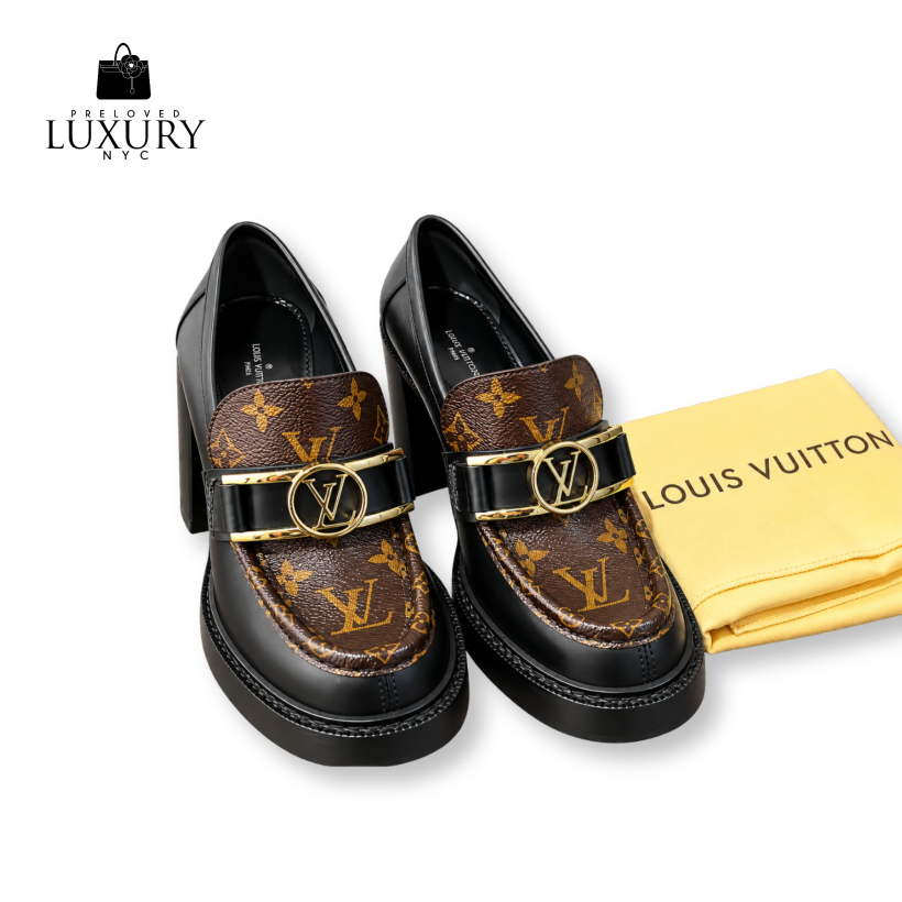 LOUIS VUITTON Monogram LV Circle Academy Line Leather Heel Loafers