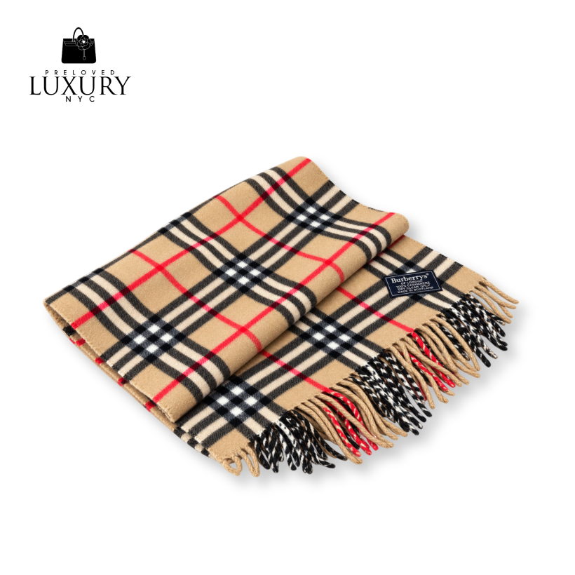 BURBERRY 100% Cashmere Check Pattern Scarf