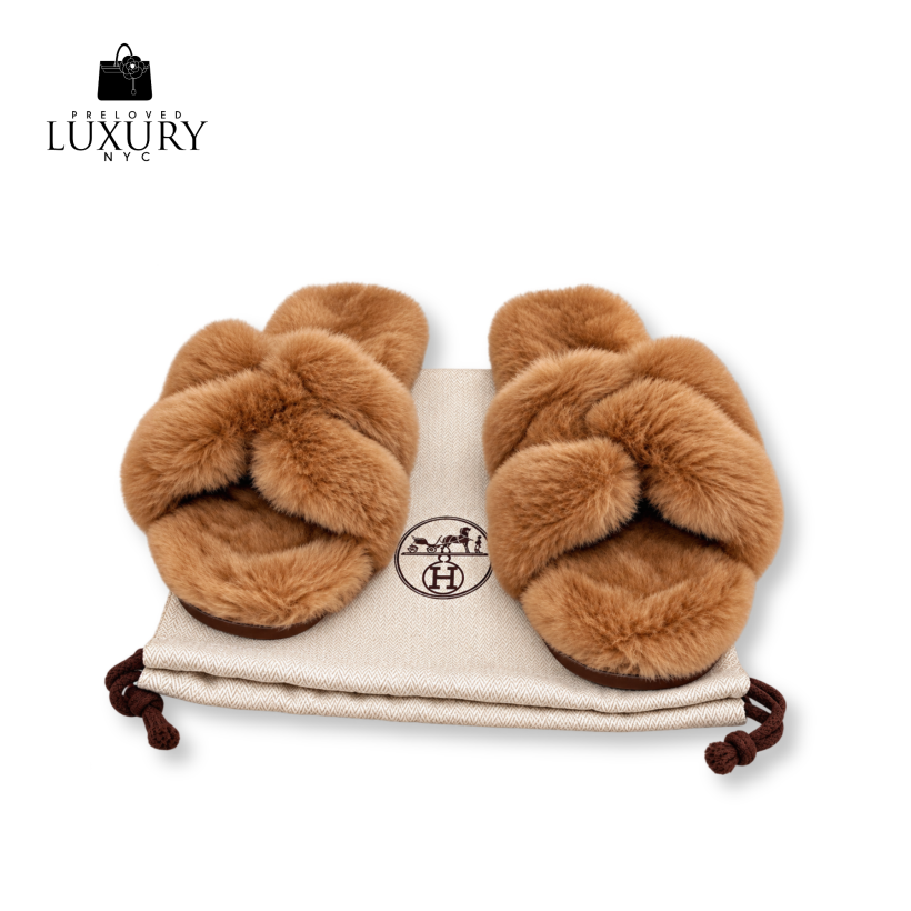 HERMES Oran Fur Sandals #39