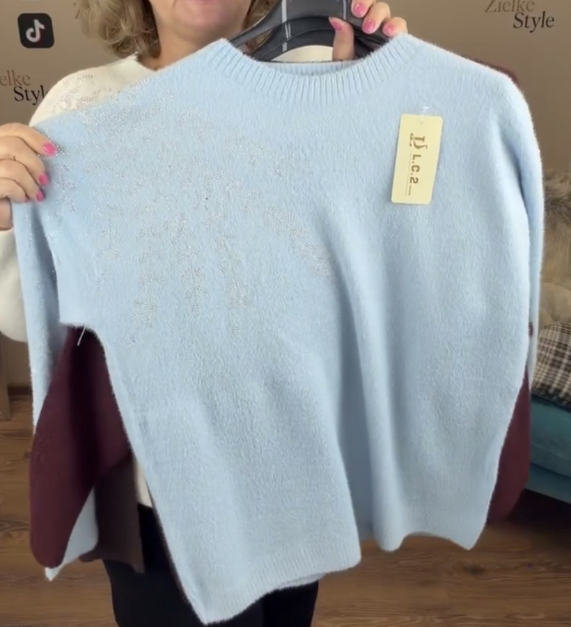 Sweter alpakowy , aplikacja srebrne liście - 7983