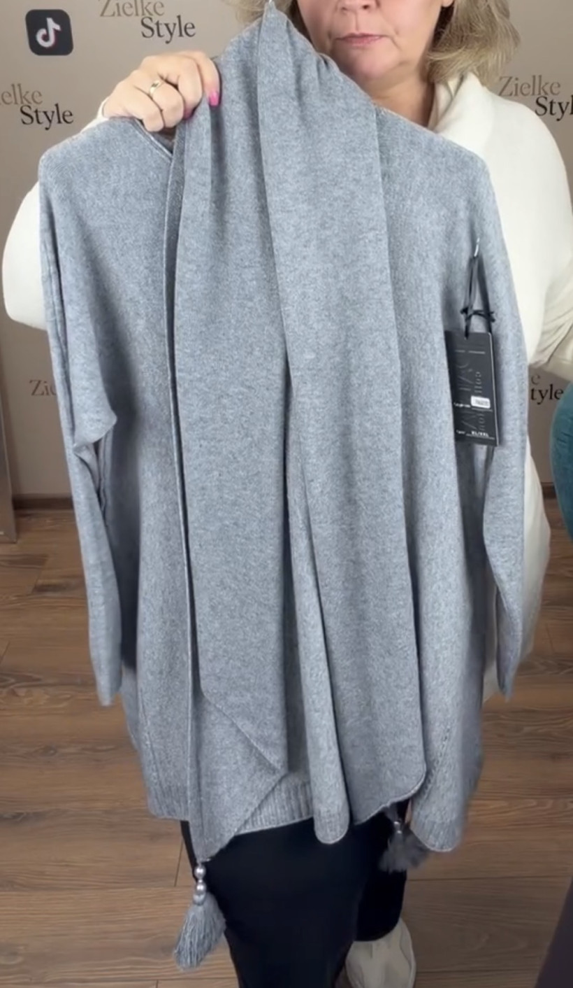 Sweter jednokolorowy z szalem (l/xl, xl/2xl) - palma - 6030 