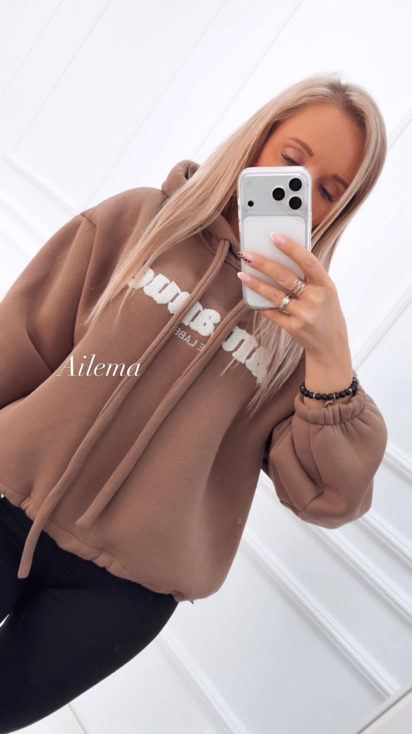 Bluza ze ściągaczem na dole BL978 barankowy napis