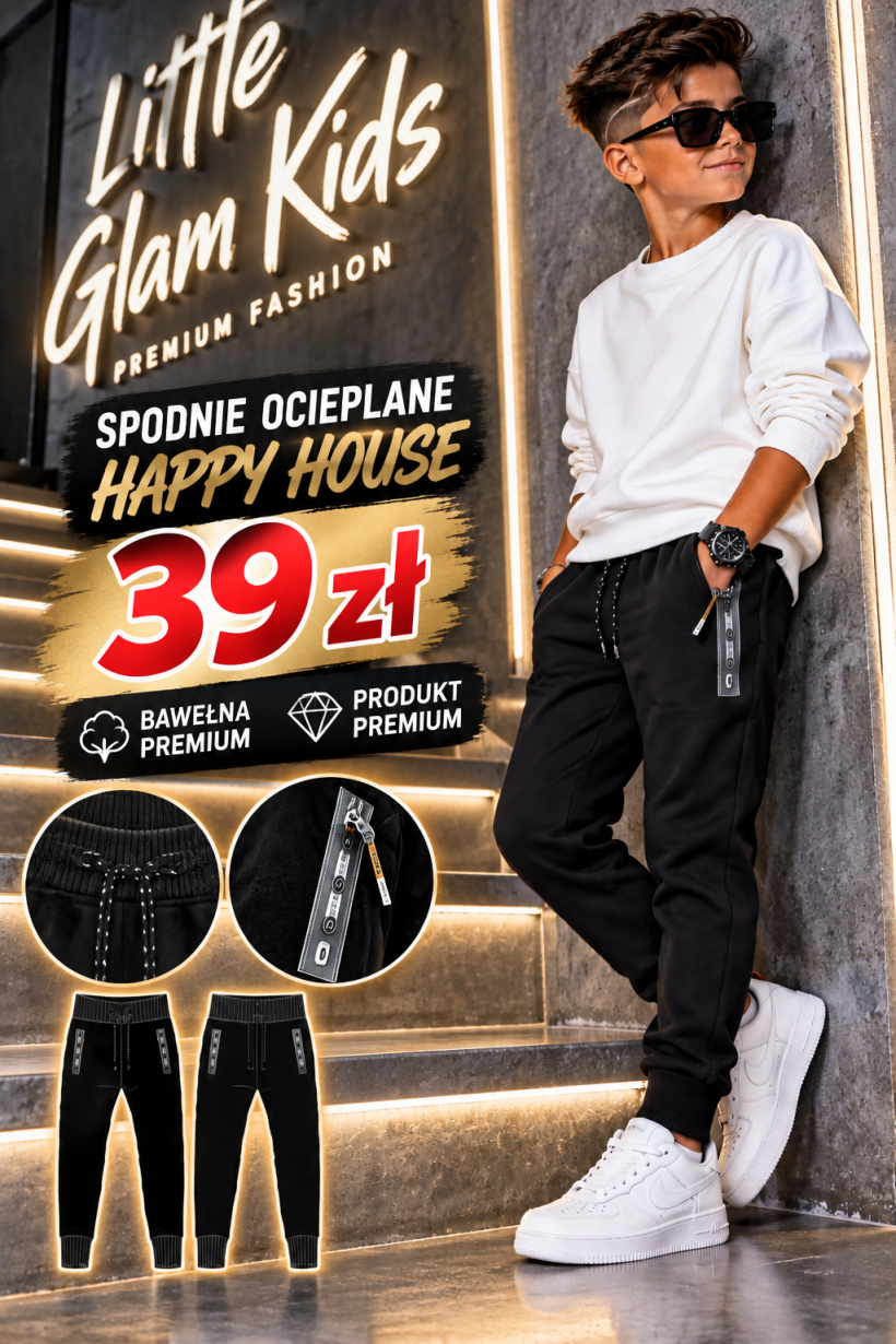 Spodnie chłopięce czarno/ białe lub pomarańczowe  wstawki  WB-3564- CZARNY