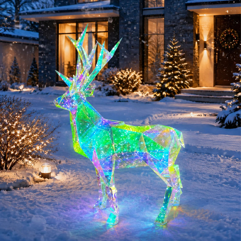 Renifer LED holograficzny 3d świąteczny geometryczny ogrodowy ozdoba 90cm