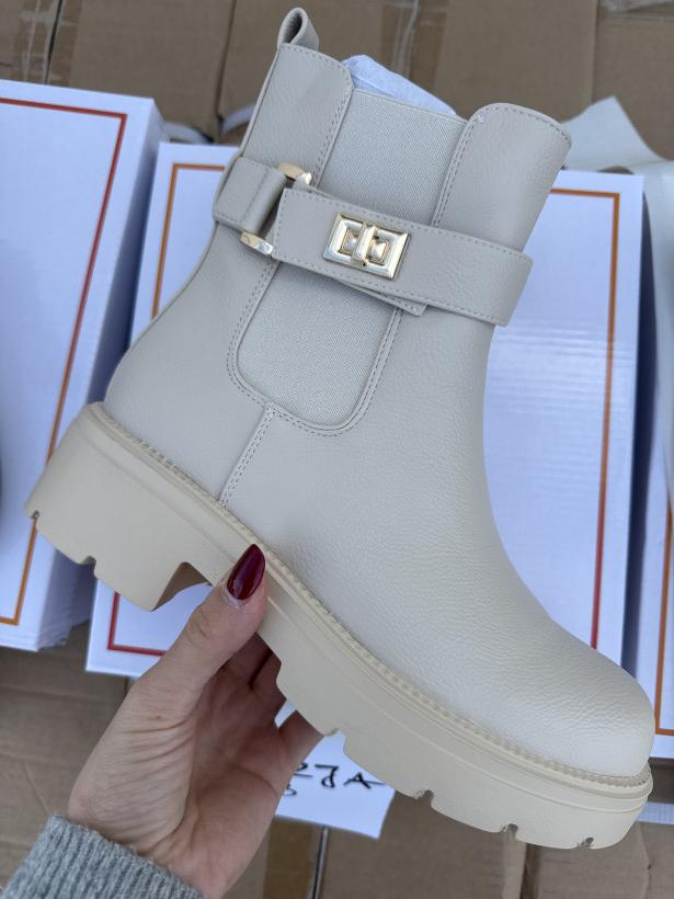 okazja 3 botek beżowy sztyblet z gumą i paskiem xj-911 beige