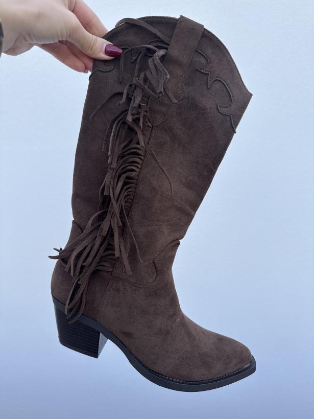 okazja 8 kozak brązowy wysoka kowbojka z frędzlami 2551a dark camel 