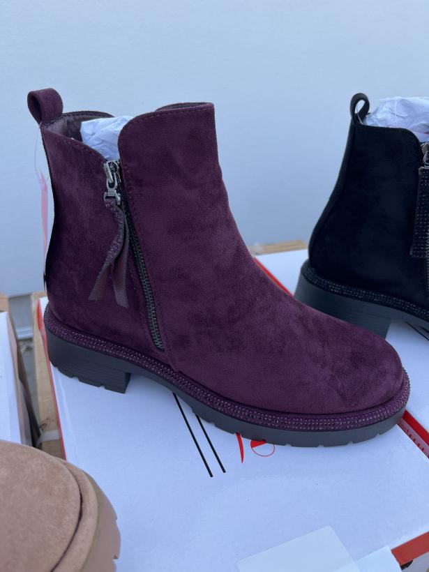 okazja 20 botek zamszowy wino zamek cyrkonie GoGo Shoes SA7118-2 wine 