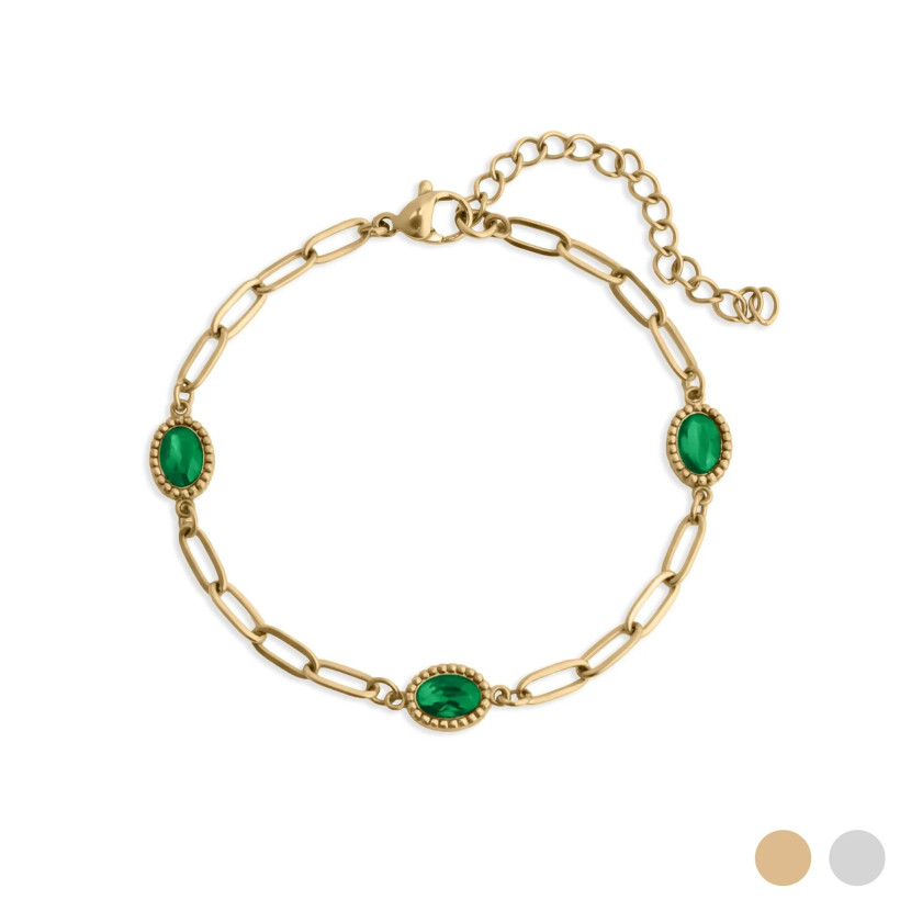 SS/18K PAPERCLIP OVAL EMERALD BRACELET