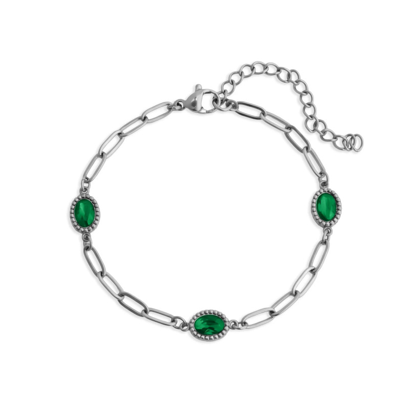 SS PAPERCLIP OVAL EMERALD BRACELET