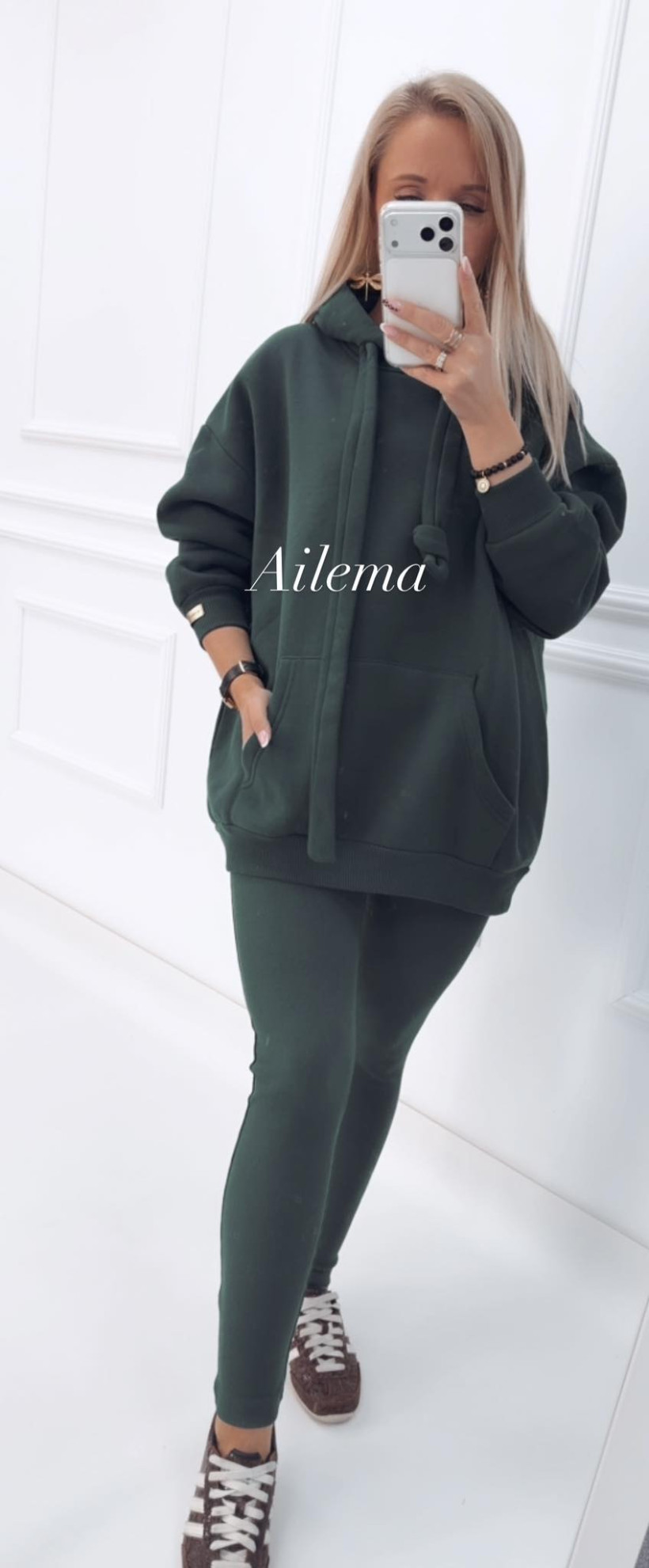Komplet Motion M01230 bluza oversize z kapturem i prążkowane legginsy