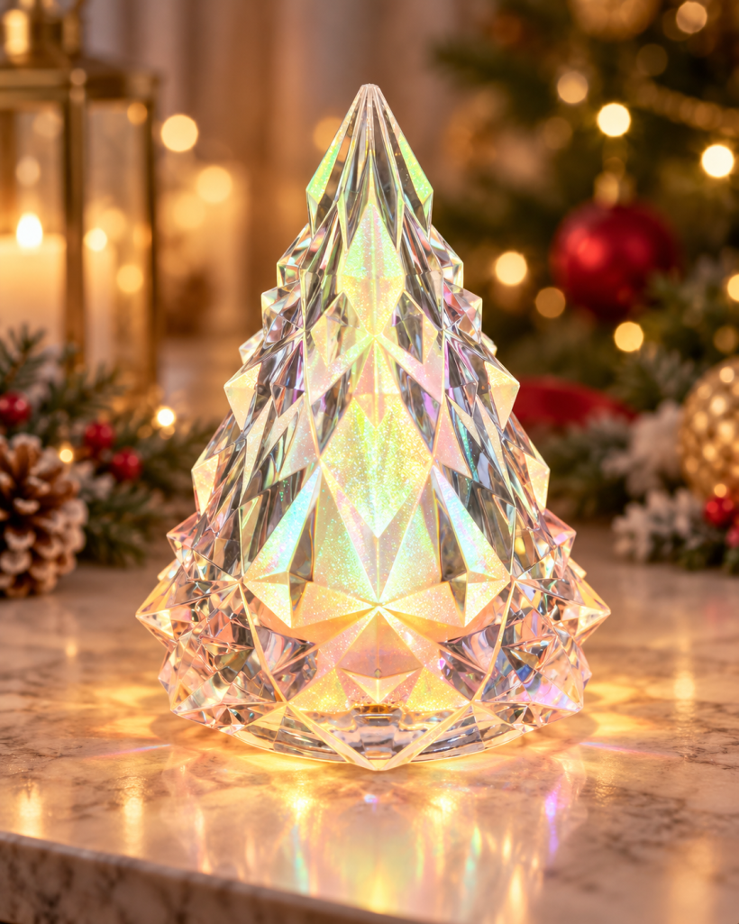 Choinka kryształowa LED HOLO w kształcie płomienia, 12 cm