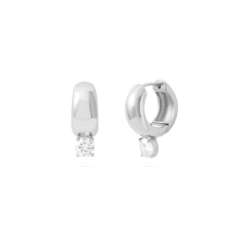 SS CHUNKY ONE STONE EARRINGS 