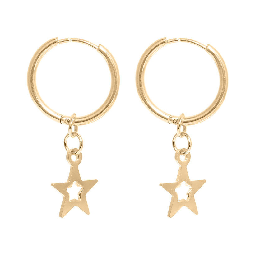 SS/18K STAR PENDANT HOOP EARRINGS 