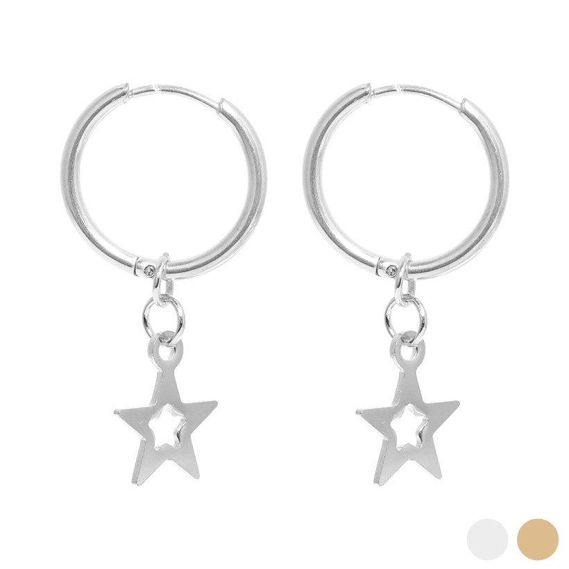 SS STAR PENDANT HOOP EARRINGS