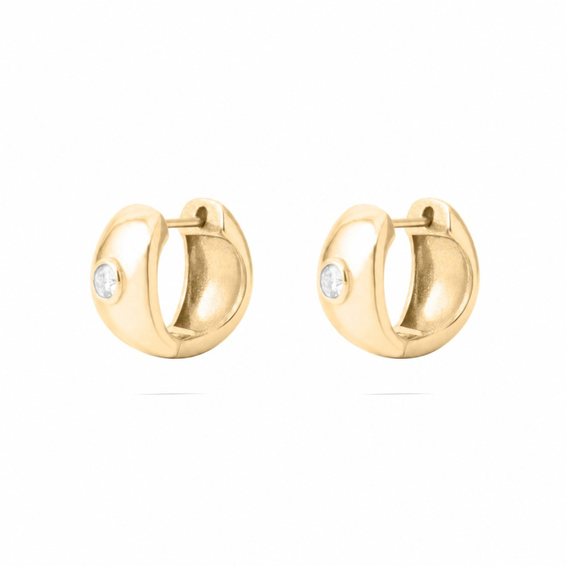 SS/18K ONE STONE CHUNKY HOOP EARRINGS