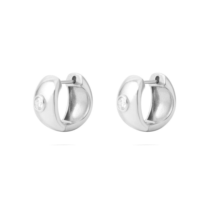 SS ONE STONE CHUNKY HOOP EARRINGS